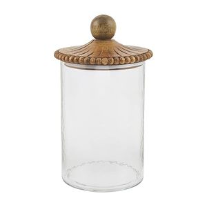 โถแก้วกลมพร้อมฝาไม้กล่องเก็บของ2ใบสำหรับเครื่องครัวอุปกรณ์ตกแต่งโต๊ะแฮนด์เมด - Product Image 1