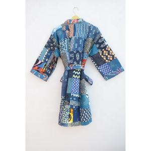 Nouveauté Robe Kimono bohème unisexe Vestes Kantha imprimées à fleurs Vêtements de nuit en dentelle à carreaux de luxe Longueur courte en lin bambou - Product Image 5