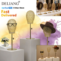 Vente en gros DE-LIANG marque homme femme perruque tête de mannequin présentoir métal doré pose debout vitrine pour perruques chapeaux bijoux