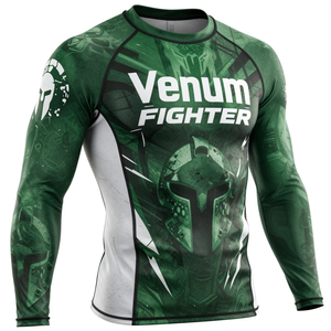 Venum Fighter Full Sleeve Rash Guard <b>Men's</b> Green <b>Compression</b> <b>Shirt</b> Quick Dry MMA Sportswear Printed Design Fighter Rash Guard - Product Image 4