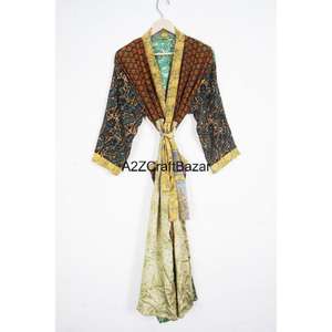 Kimono de Seda Estilo Boho para Mujer, Bata con Parches Indios, Ropa de Vacaciones, Ropa de Dormir, Método de Tejido, Cuello en V - Product Image 1