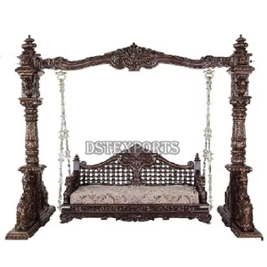 พรีเมี่ยมไม้สักหงส์แกะสลักแบบโบราณ Jhula ทำด้วยมือสำหรับพื้นที่อยู่อาศัยปรับแต่งวอลนัทขัดนกยูงสไตล์ jhoola ออนไลน์ - Product Image 6