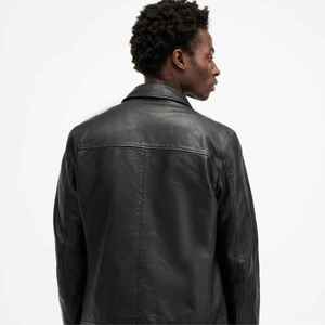 Veste en cuir véritable pour homme de qualité supérieure, coupe ajustée, en peau de mouton véritable, style motard, vêtement d'extérieur décontracté, noir, fermeture éclair, automne-hiver - Product Image 4