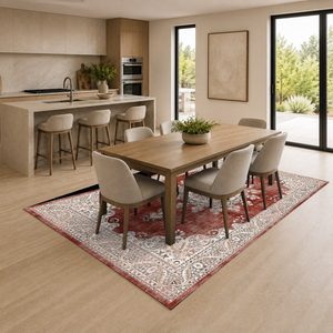 Tapis de salon en chenille antidérapant, imprimé numériquement, style bohème persan, rouge bordeaux, lavable en machine, vente en gros, RUGS DEPOT LXDP-0229 - Product Image 4