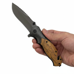 Couteau pliant de poche X50 de bonne qualité, bouton poussoir, logo personnalisé, manche en bois d'olivier, revêtement en titane, multifonctionnel, pour l'extérieur - Product Image 2