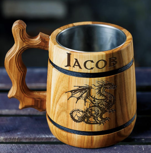 Tasses à bière en bois tasse en bois marron rétro faite à la main naturelle de qualité supérieure avec poignée pour thé café vin bière boissons chaudes - Product Image 4