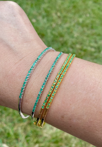 14k màu trắng và màu vàng mạ vàng cộng với kích thước vòng đeo tay ngọc lục bảo tự nhiên Bangle với màu xanh lá cây kim cương vật liệu thép không gỉ - Product Image 4