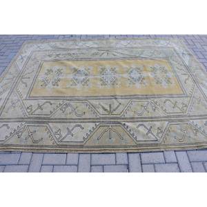 พรมขนสัตว์สีเบจสีเหลืองคลาสสิก6.7x9ฟุตวินเทจแบบตุรกีเทคนิคสานแบนเย็บปะติดปะต่อกันตกแต่งห้องนั่งเล่นห้องโถงน้ำยาง - Product Image 3