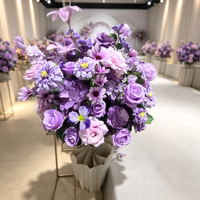 Boule de fleurs artificielles violettes mélangées, roses en soie, marguerites, arrangement floral, centre de table de mariage, décoration de fête à domicile
