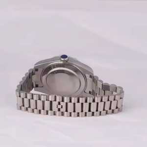 Montre mécanique classique de luxe pour homme la plus tendance, avec lunette sertie de diamants, cadran noir glacé, acier inoxydable plaqué argent, mouvement ETA - Product Image 2