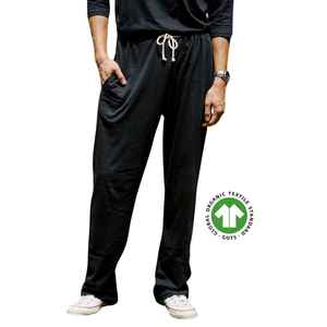 กางเกงเลานจ์ออร์แกนิกสำหรับผู้ชายสีดำเสื้อเจอร์ซีย์5.4ออนซ์ป้องกันการยับกางเกงผู้ชายย้อมสีล้วนผ่อนคลายและกระชับขาตรง - Product Image 2