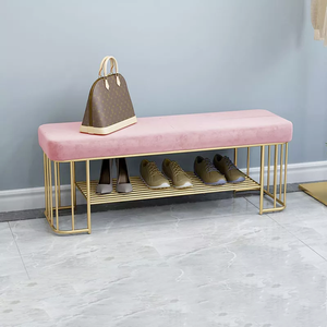 Iron Frame Convertible Shoe Rack with Durable Fabric-Covered <b>Seat</b> Extendable Modern Living Room Furniture-KG68039 - Product Image 4