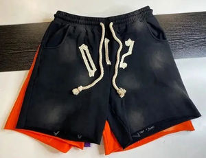 Shorts en coton pour homme, style délavé, tendance rétro, coupe ample, tissage tricoté, imprimé personnalisable, séchage rapide - Product Image 3