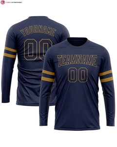 Camiseta de manga larga de Color Azul Marino-dorado antiguo personalizada, camiseta de 100% algodón con logotipo impreso en la parte delantera, diseño informal de saludo al servicio - Product Image 1
