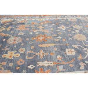 พรมตุรกีขนาดใหญ่พิเศษ 9.3x13.5 ฟุต สีน้ำเงินส้ม ลายอิคัต ทำจากขนสัตว์ - Product Image 4