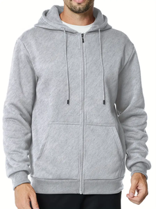 Sweat à capuche zippé de style vintage pour hommes en mélange de polyester/coton Tissu écologique à séchage rapide 300g Couleur unie Vêtements décontractés d'hiver - Product Image 2