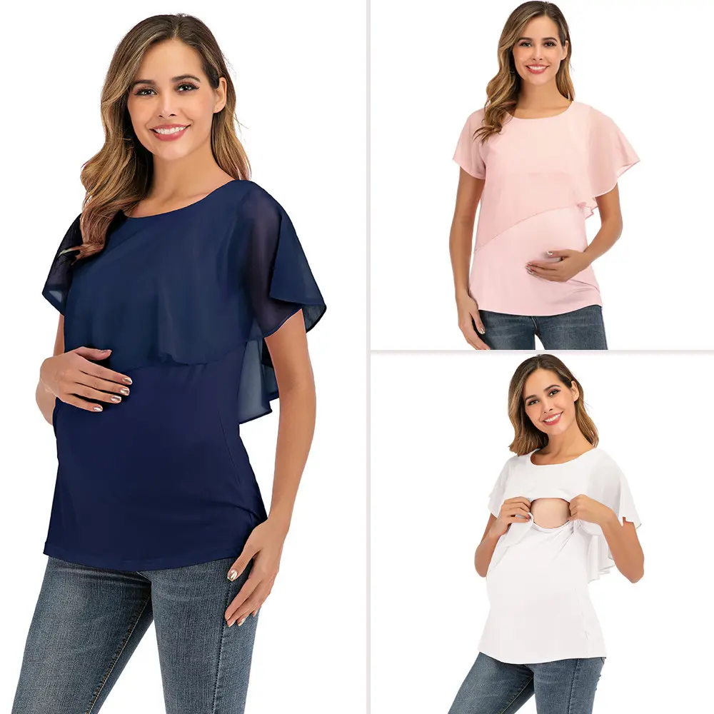 T-shirts d'allaitement pour femmes enceintes, Blouse Double couche, t-shirt d'allaitement de maternité