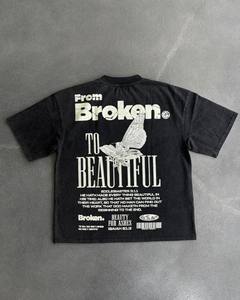 เสื้อยืดผ้าฝ้ายออร์แกนิค100% ลำลองสำหรับผู้ชายเสื้อยืดสไตล์สตรีทแวร์ฟอกสีกรดซีดจางแบรนด์ตามสั่ง - Product Image 4