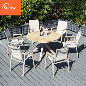 Ensemble de <span class=keywords><strong>table</strong></span> et de chaises rondes de salle à manger en aluminium moderne, imperméable, résistant aux UV et durable pour cour, patio, jardin, hôtel - Product Image 4