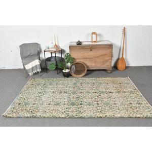Alfombra turca Vintage Beige verde 4,6X7,6 pies lana hecha a mano área grande diseño de retazos Rectangular pasillo látex para decoración de habitación - Product Image 1