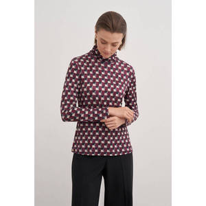 เสื้อเบลาส์ลายปกแมนดารินสีพลัมสำหรับใส่ทำงานแบบลำลอง - Product Image 1