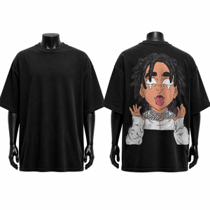 Custom Oversized Black <b>T</b> Shirt Cartoon Character <b>Back</b> Print Streetwear Cotton Graphic Tee Men Hip Hop Style High Quality OEM - Product Image 1