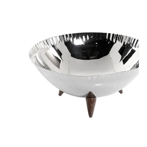Grand bol à nourriture rond en acier inoxydable avec pieds en bois Bol à soupe de qualité supérieure Design élégant Bon prix - Product Image 2