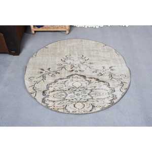Alfombra Turca de 3.7x3.8 pies, Alfombra Beige Abstracta de Lana - Product Image 1
