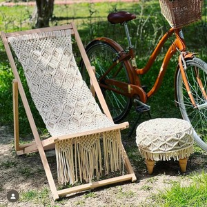 Silla de playa hecha a mano de macramé | Silla tumbona estilo bohemio sillas de macramé al por mayor de La India - Product Image 4
