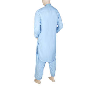 Shalwar Kameez Bordado con Cuello de Banda para Hombre - Azul - Product Image 5