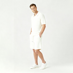 Set Personalizzato da <span class=keywords><strong>Uomo</strong></span>: Top in <span class=keywords><strong>Maglia</strong></span> <span class=keywords><strong>a</strong></span> <span class=keywords><strong>Costine</strong></span> 100% Cotone e Pantaloncini con Elastico in Vita, Maglione da Loungewear - Product Image 4