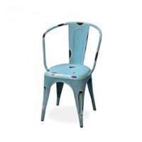 Chaise de bistrot moderne en métal bleu empilable avec accoudoirs, design industriel, pour la maison, le bar, l'atelier, le bureau à domicile, l'hôtel