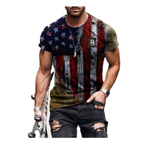 Wholesale Men'S <b>Fashion</b> T-Shirt <b>Star</b> Flag Custom Print Short-Sleeved Black White Color Men T-Shirt - Product Image 4