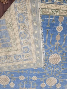 พรมผ้าฝ้ายทำมือสไตล์ตุรกีสวย10X14สูงสีฟ้าสีเบจโบราณเป็นมิตรกับสัตว์เลี้ยงพรมในห้องนอนห้องนั่งเล่น - Product Image 4