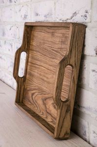 B00ST SERVING Plateau de service en bois rectangulaire de haute qualité pour la nourriture Petit déjeuner Dessert Plateau en bois d'acacia avec poignée en métal - Product Image 3