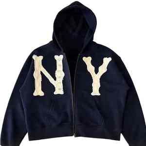 Haute qualité personnalisé dernier style 100% coton sur taille lavé à l'acide Vintage français éponge en détresse broderie à capuche - Product Image 5