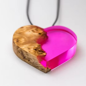Pink <b>Heart</b> Shape Fashion <b>Wood</b> Resin Pendant Necklace Customization logo and Customization Design Available - Product Image 1