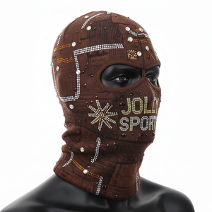 Balaclava en tricot de luxe pour homme, 220 GSM, coton et polyester, chaud, marron, couvrant tout le visage, avec logo thermique en cristal, balaclava pour homme - Product Image 3