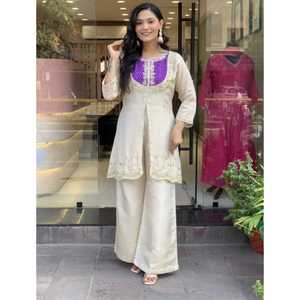 LANCEMENT DU NOUVEAU DESIGNER ROMAIN SOIE PAIRE DE HAUT ET DE BAS AVEC DES MANCHES PLEINES ET AVEC DES TRAVAUX BRODÉS - Product Image 1