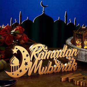 2 Pièces Ramadan Mubarak Panneau en bois Eid Mubarak Décor de table en bois Ramadan Lettre en bois Signe Lune Étoile Décor islamique Mosquée - Product Image 6