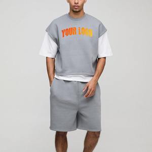 Conjunto corto de 100% algodón para hombre, logotipo serigrafiado personalizado, artículo de venta superior de verano, conjunto de camisa y pantalones cortos de dos piezas para hombre - Product Image 4