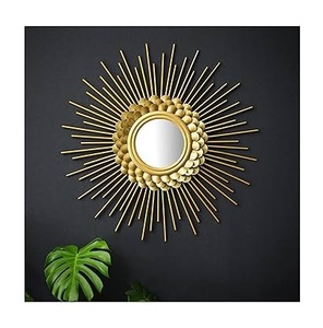 Espejo de pared con marco dorado redondo de hierro hecho a mano Art Deco de lujo para decoración del hogar, dormitorio y sala de estar - Product Image 1