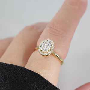 Anillo de Halo de oro macizo de 14 quilates con anillo de diamante de corte brillante redondo cultivado en laboratorio VS1, joyería fina para regalo perfecto de boda o fiesta - Product Image 4