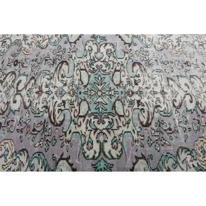 Alfombra vintage de 4,2x9 pies, alfombra de lana turca gris azul con motivos de plantas y árboles - Product Image 5