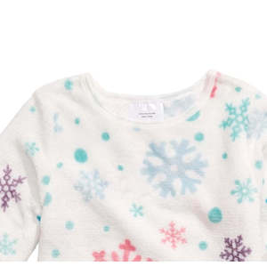 Ropa para Niñas Pequeñas de Evy of California, Talla Pequeña, Top Beige con Estampado de Copos de Nieve, Diseño de Felpa - Product Image 2