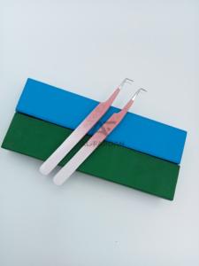 <b>Japanese</b> Stainless Steel Ombre Two Tone Pink White Eyelash Extension Tweezers 90 Degree Heart <b>Print</b> Pointed Tip Lash Tweezers - Product Image 2