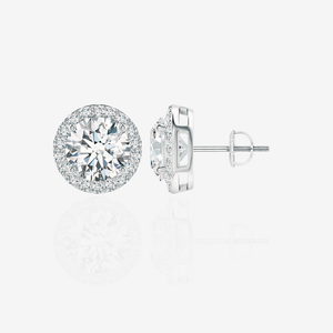 Boucles d'oreilles en or 9 carats avec halo de diamants de laboratoire taille ronde - Product Image 3