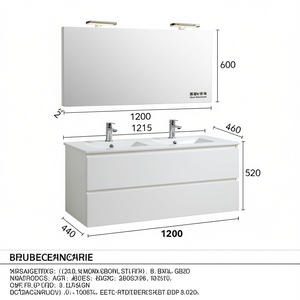 2C 2V White 120 cm Export Cabinet with 120x60 Beton <b>Mirror</b> Top and 2 Belize Lamps Bathroom <b>Sets</b> - Product Image 2