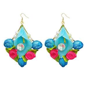 Kriaa <b>Fine</b> <b>Cuff</b> <b>Earrings</b> Austrian Stone Multi Floral Dangler 1313402A - Product Image 1