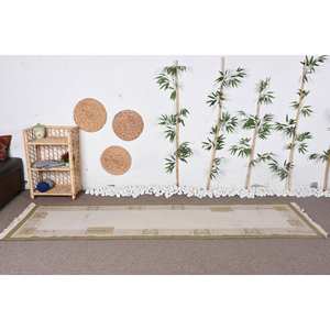 Tapis Moderne Classique Beige Vert Patchwork en Laine pour Adolescents 2.6X9.3 pieds Rectangle Couloir Viscose Bambou Soie Peluche Latex - Product Image 1